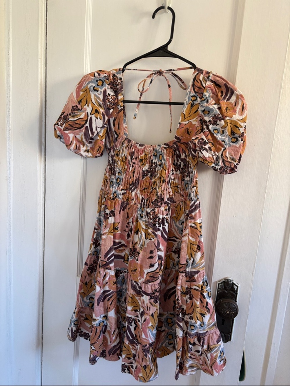 Floral Puff-Sleeve Mini Dress in Blush Pink